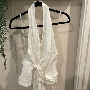 ZARA linen blend ivory halter top